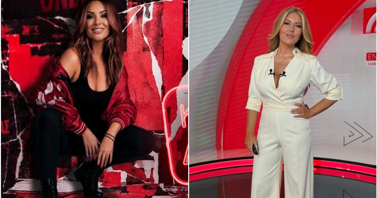 Natalia Germanou in a photo studio and on a television set