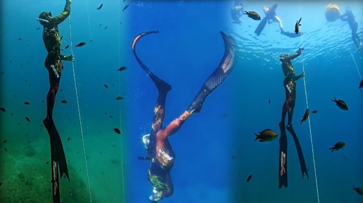 Η εντυπωσιακή κατάδυση του Γιώργου Κόρομι – Βούτηξε στα 30 μέτρα κάτω από τη θάλασσα