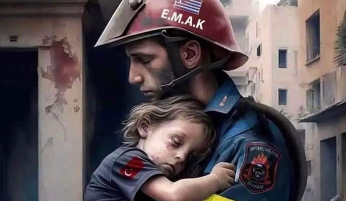 Παναγιώτης Κοτρίδης: Ο δημιουργός της viral εικόνας με τον διασώστη της ΕΜΑΚ που κρατά αγκαλιά ένα παιδί στα ερείπια