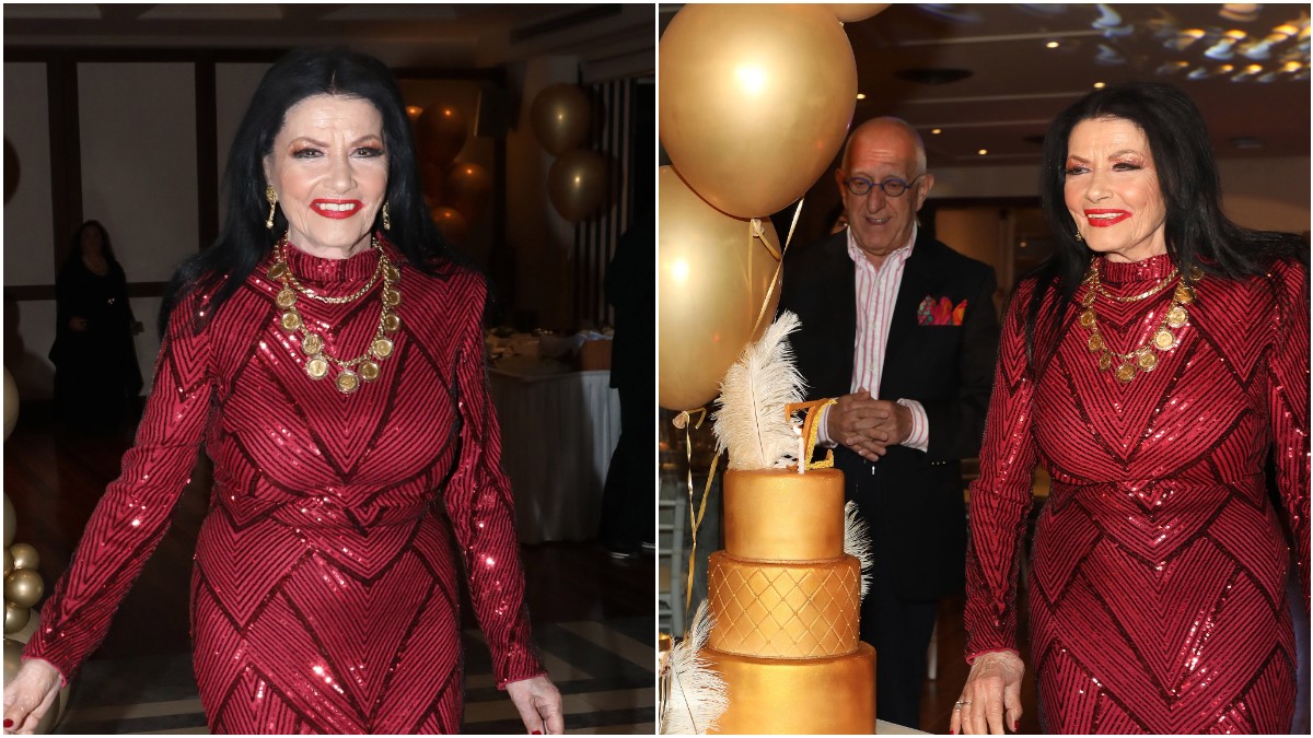 Ζωζώ Σαπουντζάκη: Με κατακόκκινο φόρεμα και χρυσή τούρτα στο πάρτι γενεθλίων της
