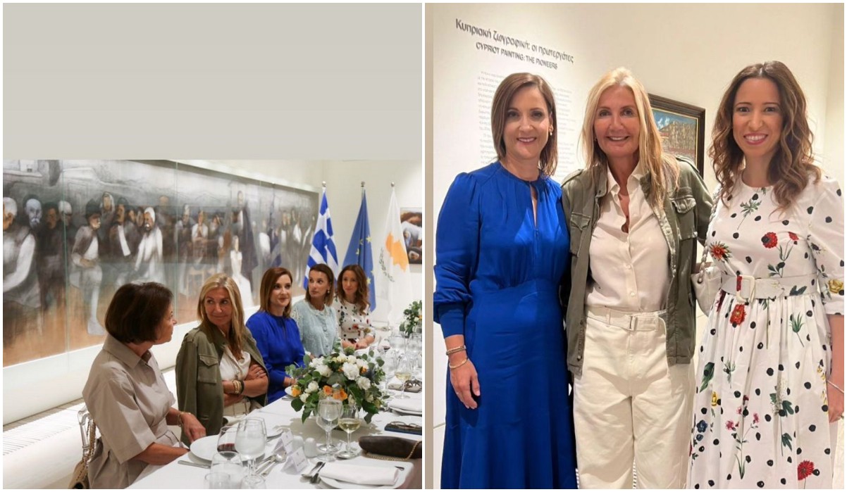 Μαρέβα Μητσοτάκη: Mε λευκό σύνολο και militaire σακάκι σε γεύμα στην Κύπρο