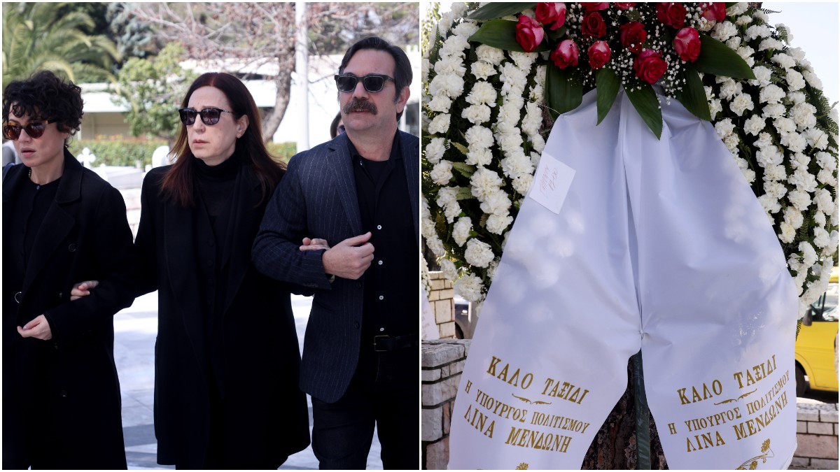 Κηδεία Ηλία Λογοθέτη: Συντεριμμένη η σύζυγός του στο νεκροταφείο