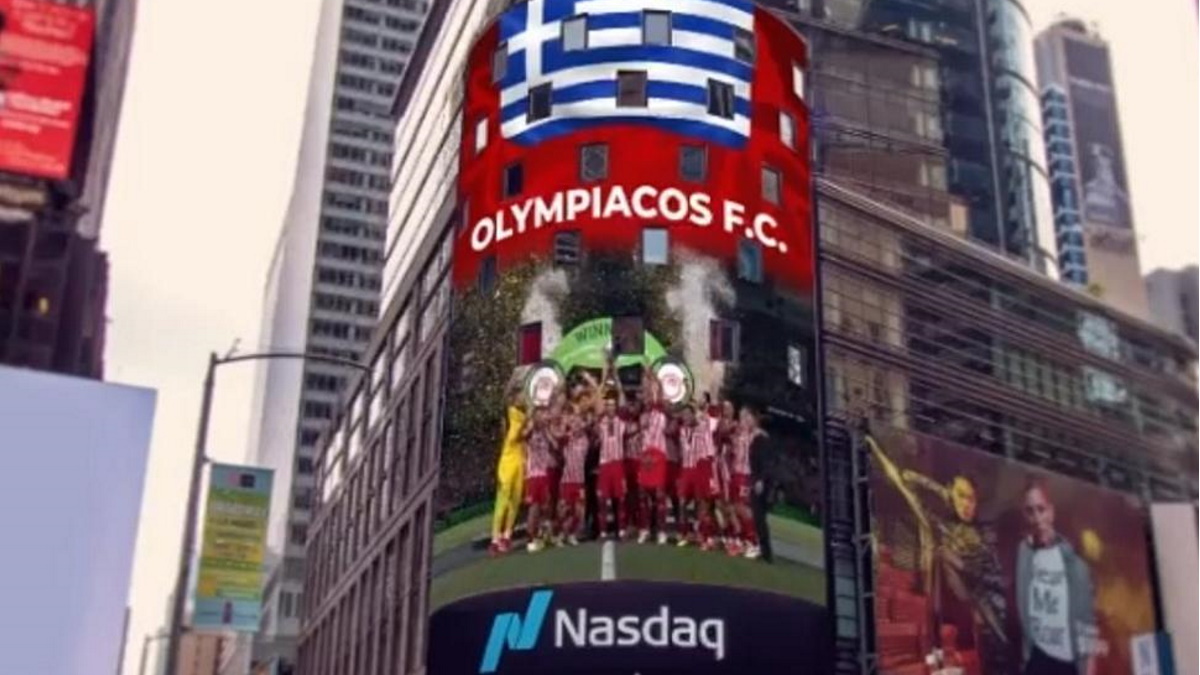 Ολυμπιακός: Στον εμβληματικό πύργο του Nasdaq στην Times Square μετά την κατάκτηση του Conference